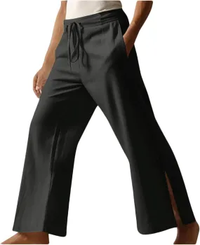 Mens Wide Leg Pants Summer Beach Cotton Linen Pant Lightweight Casual Elastic Waist Drawstring Casual Trousers
