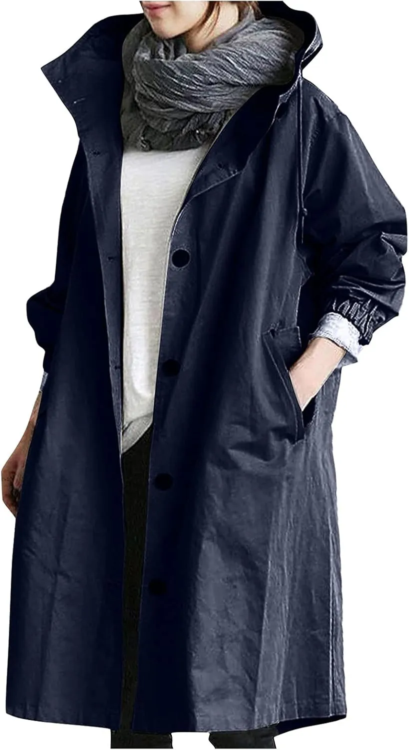OIOLOYJM Trench Coat for Women 2024 Fall Rain Jacket Womens Waterproof with Hood Plus Size Outdoor Windbreaker Overcoat