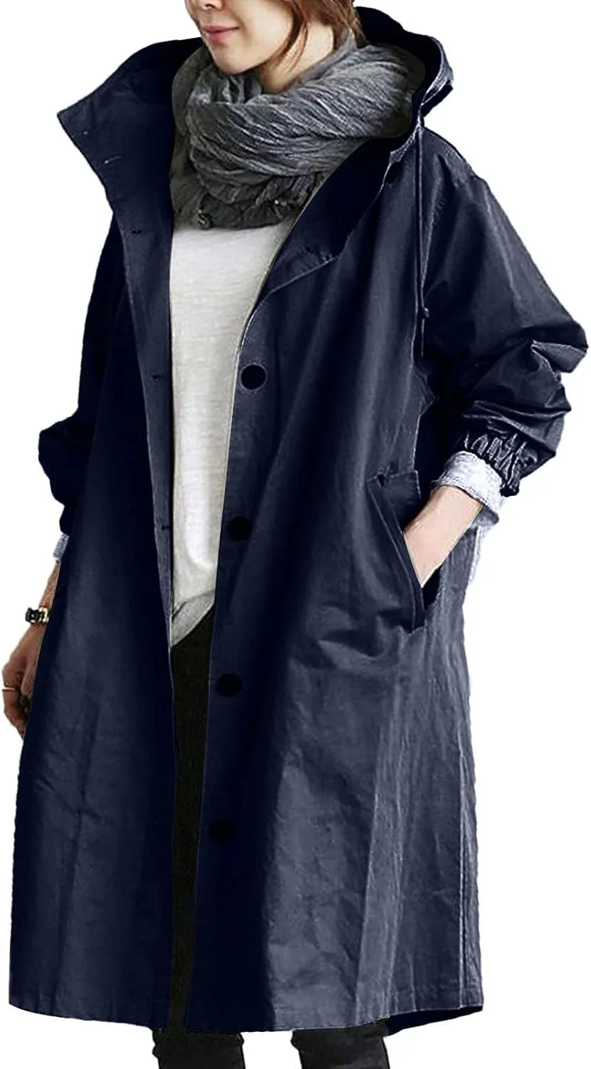 OIOLOYJM Trench Coat for Women 2024 Fall Rain Jacket Womens Waterproof with Hood Plus Size Outdoor Windbreaker Overcoat