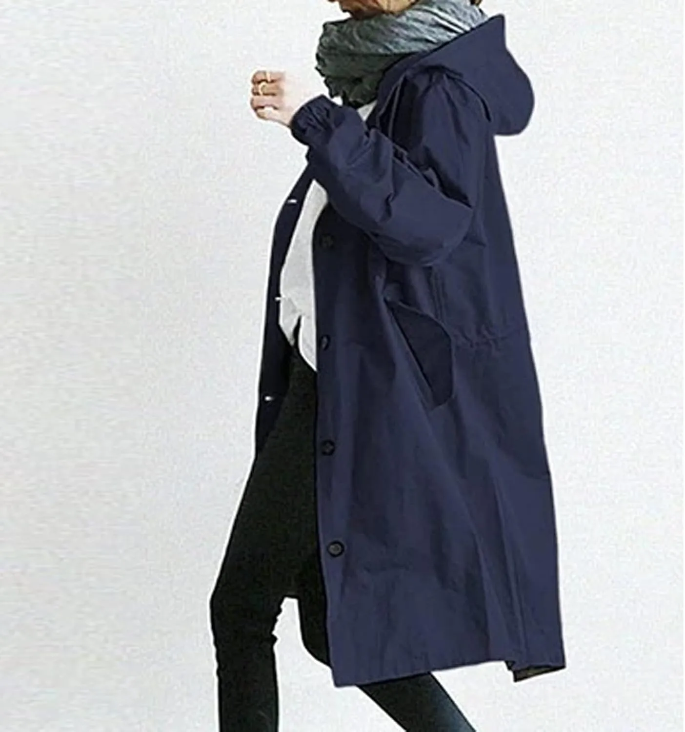 OIOLOYJM Trench Coat for Women 2024 Fall Rain Jacket Womens Waterproof with Hood Plus Size Outdoor Windbreaker Overcoat