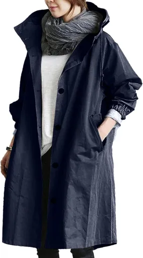 OIOLOYJM Trench Coat for Women 2024 Fall Rain Jacket Womens Waterproof with Hood Plus Size Outdoor Windbreaker Overcoat
