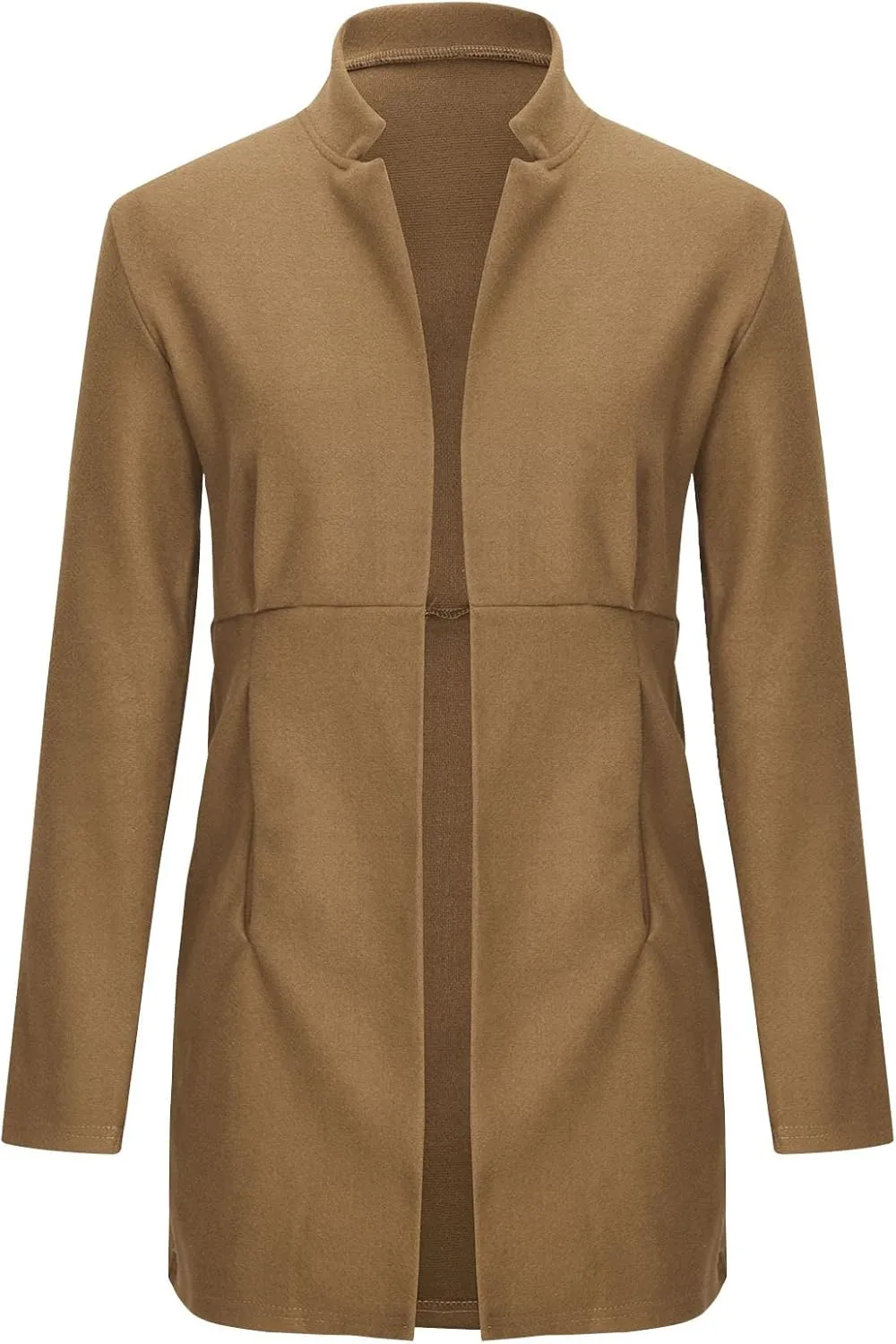 Pea Coats for Women Stand Collar Open Front Trench Coat Casual Winter Warm Mid Long Cardigan Overcoat