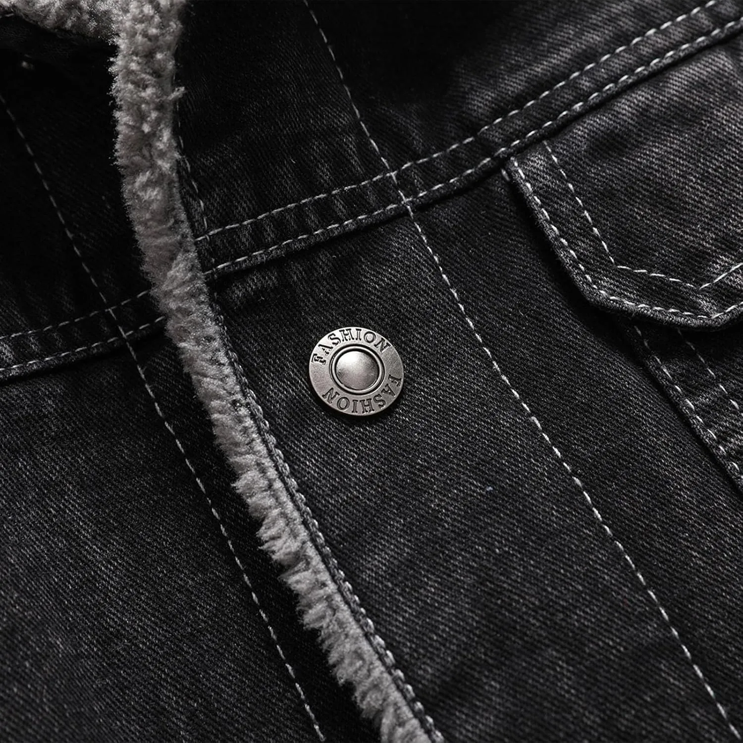 Plus Size Denim Jacket for Men,2023 Winter Fall Lapel Button Lining Fleece Jacket Mens Casual Coat Outwear