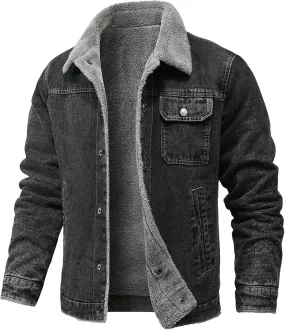 Plus Size Denim Jacket for Men,2023 Winter Fall Lapel Button Lining Fleece Jacket Mens Casual Coat Outwear