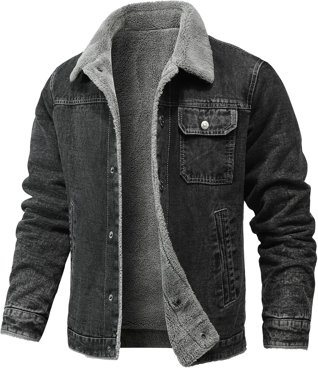 Plus Size Denim Jacket for Men,2023 Winter Fall Lapel Button Lining Fleece Jacket Mens Casual Coat Outwear