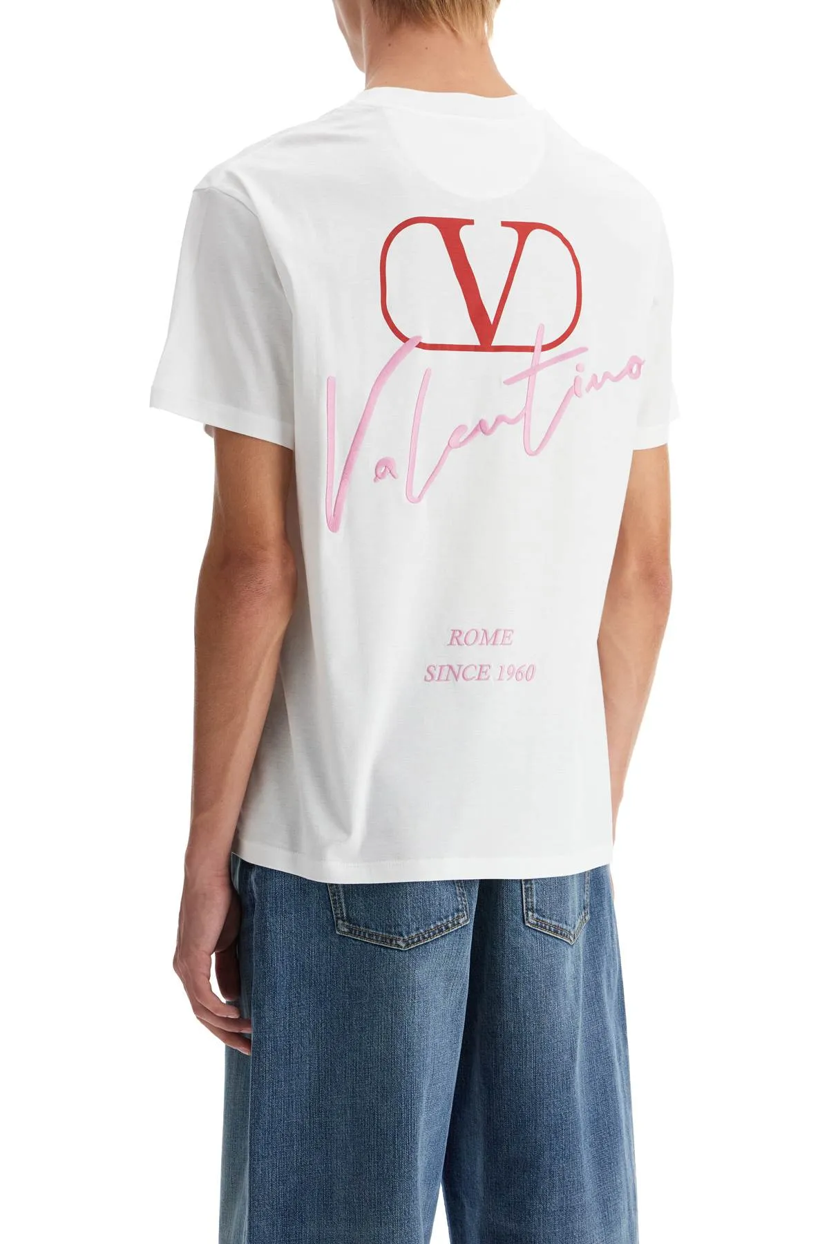 "t-shirt with embroidery and print design 5V0MG13AAE6 BIANCO