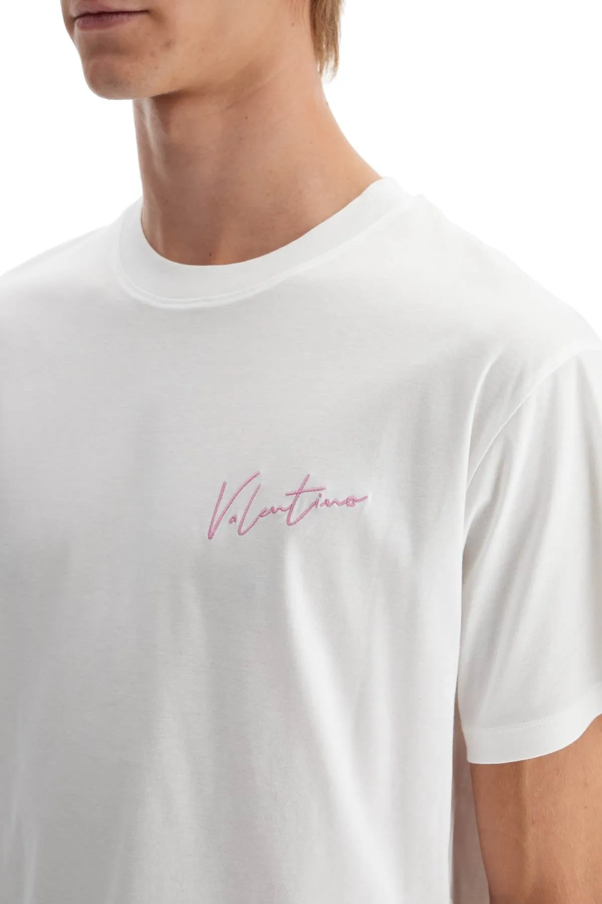 "t-shirt with embroidery and print design 5V0MG13AAE6 BIANCO