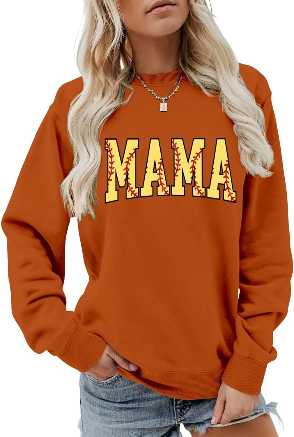 Softball Mama Sweatshirt Sports Mom Shirt for Women Game Day Long Sleeve Shirt Crewneck Softball Mom Hoodie