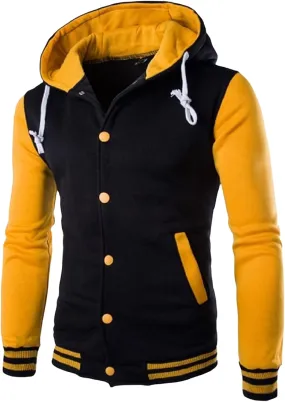 Wankang Mens Hoodie Baseball Jacket Button Down Varsity Jacket Hooded Lightweight Letterman Bomber jacket Coats for Men