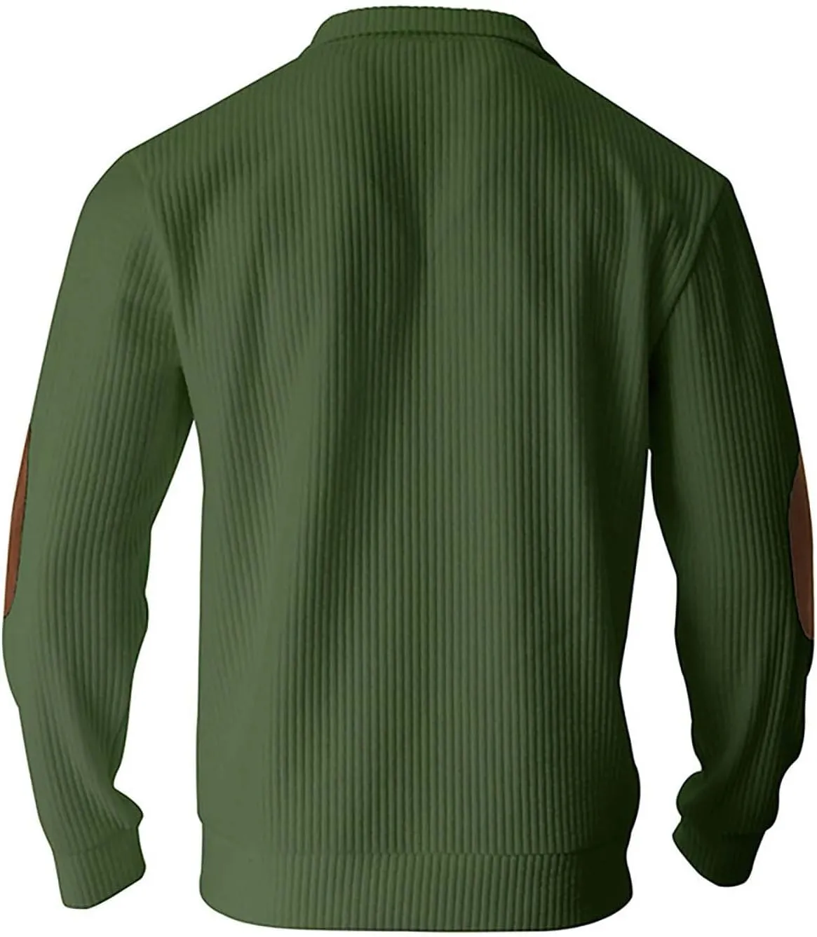 WENKOMG1 Corduroy Shirt for Men Long Sleeve Patchwork Sweatshirt Lightweight Stand Collar Button Down V Neck Sweater