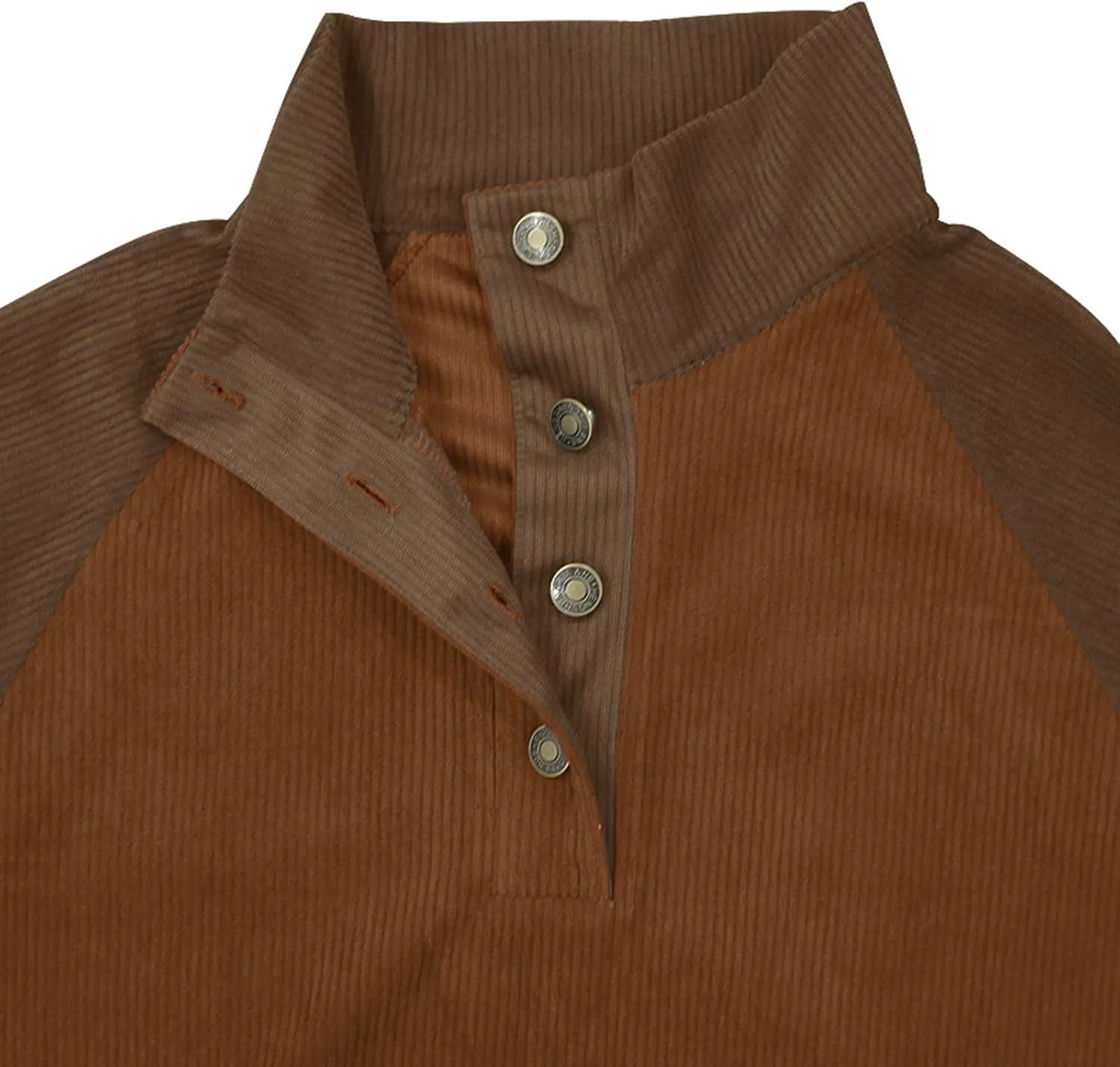 WENKOMG1 Mens Corduroy Pullover Long Sleeve V Neck Casual Sweater Patchwork Lightweight Stand Collar Sweatshirt
