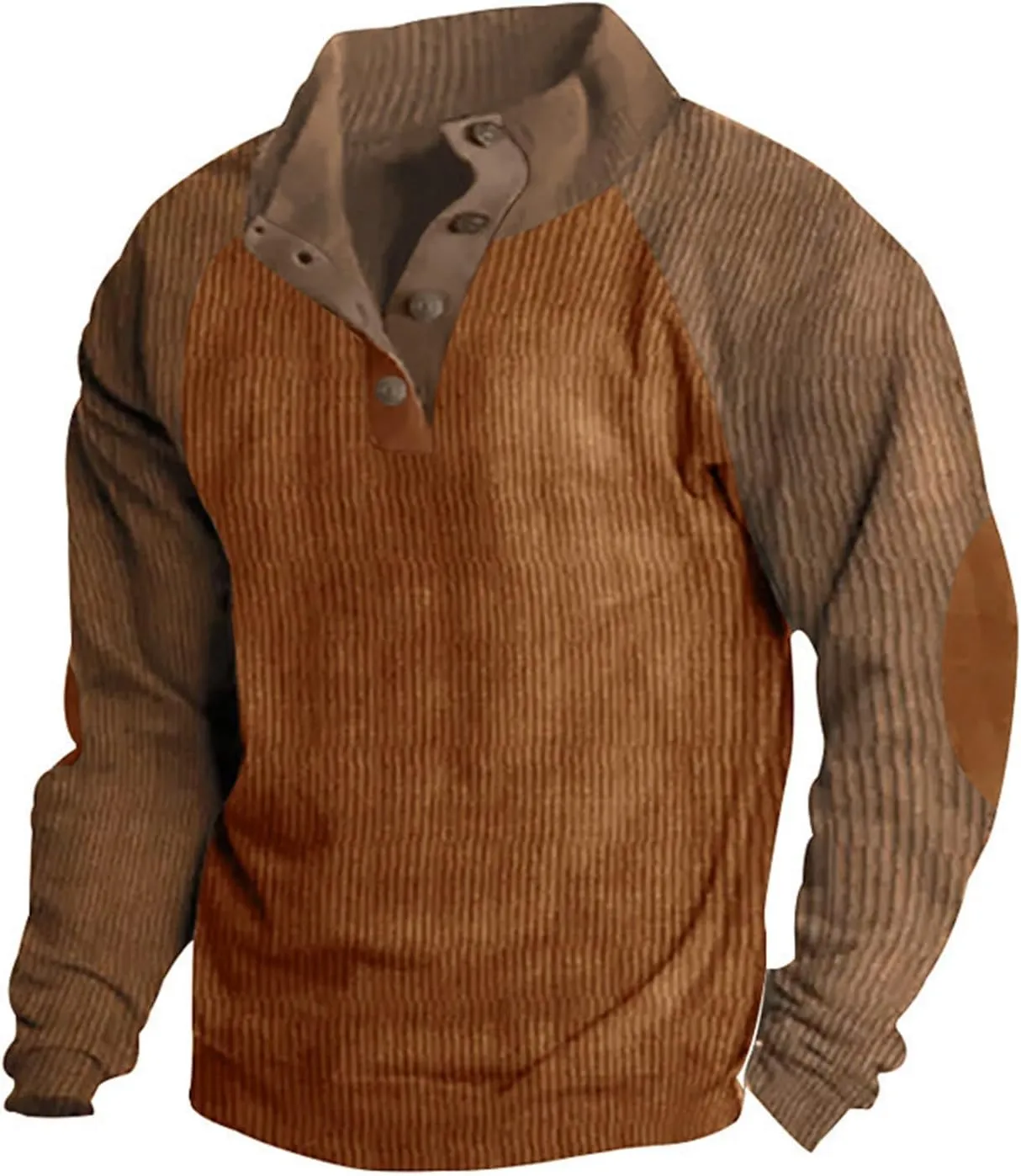 WENKOMG1 Mens Corduroy Pullover Long Sleeve V Neck Casual Sweater Patchwork Lightweight Stand Collar Sweatshirt