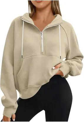 Women Casual Half Zip Sweatshirts 2024 Fall Trendy Long Sleeve Loose Tops Y2K Cropped Pullover Oversized Preppy Clothes