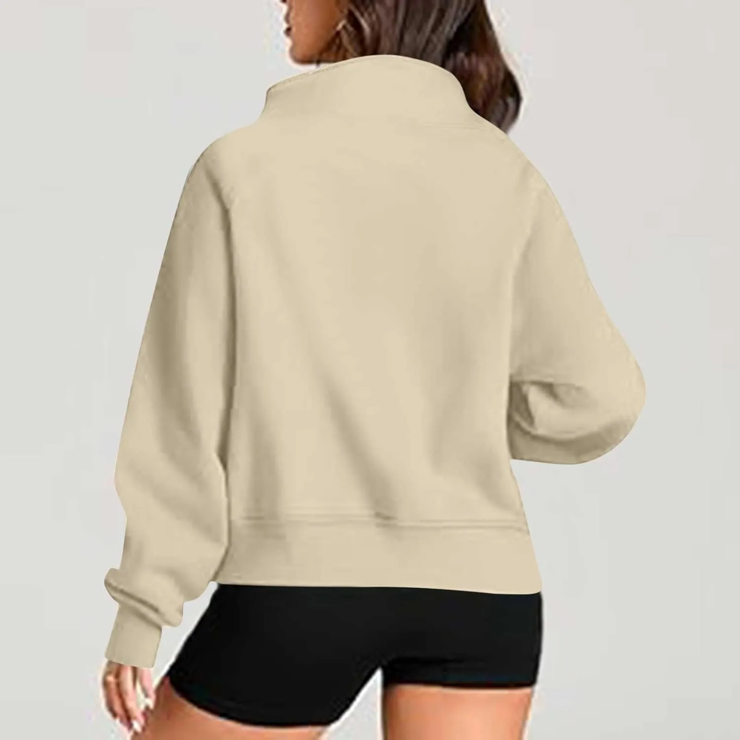 Women Casual Half Zip Sweatshirts 2024 Fall Trendy Long Sleeve Loose Tops Y2K Cropped Pullover Oversized Preppy Clothes