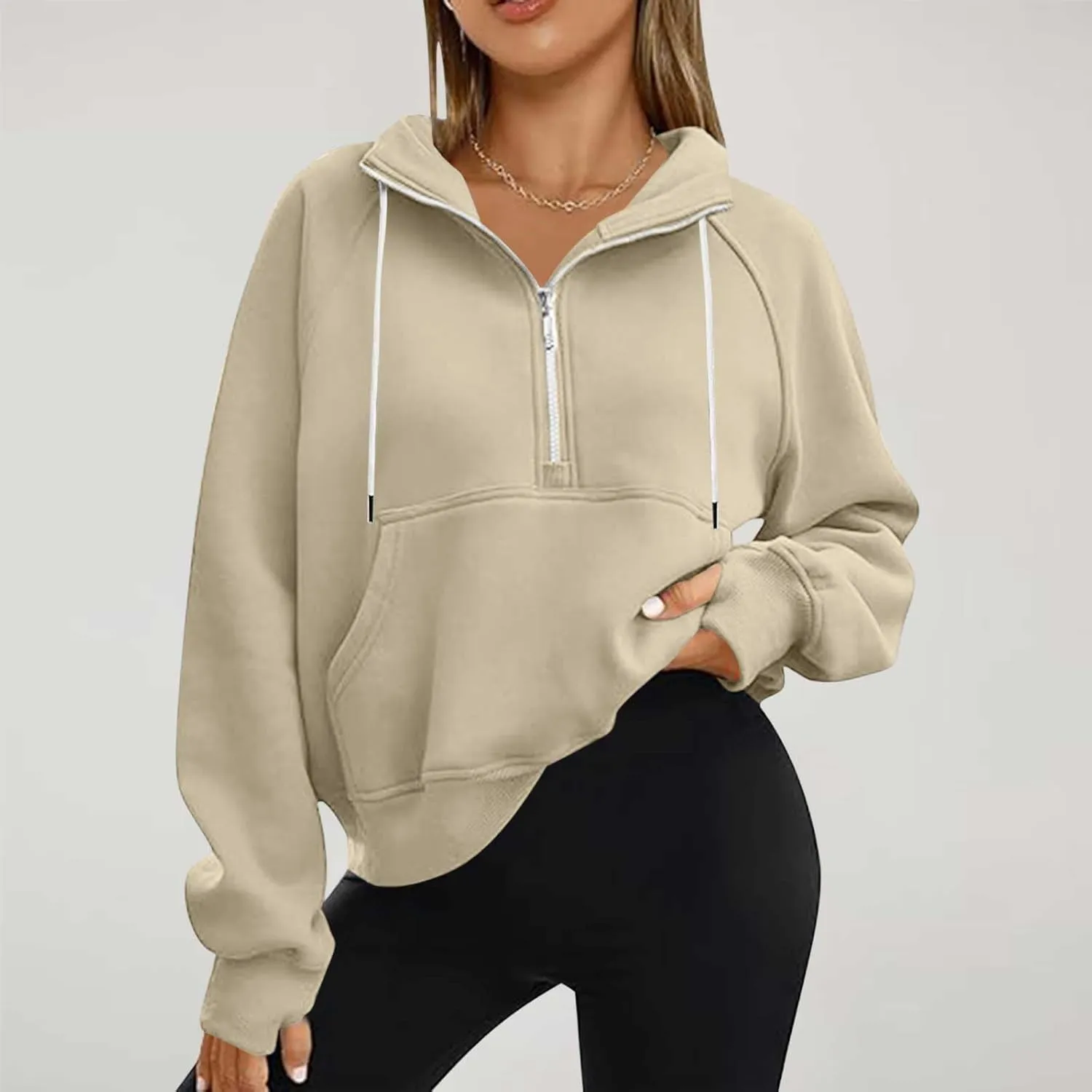 Women Casual Half Zip Sweatshirts 2024 Fall Trendy Long Sleeve Loose Tops Y2K Cropped Pullover Oversized Preppy Clothes