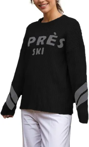Women Long Sleeve Sweaters Apres Ski Sweaters Stripe Sleeve Fashion Tops Chunky Winter Skiing Outfits Shirt
