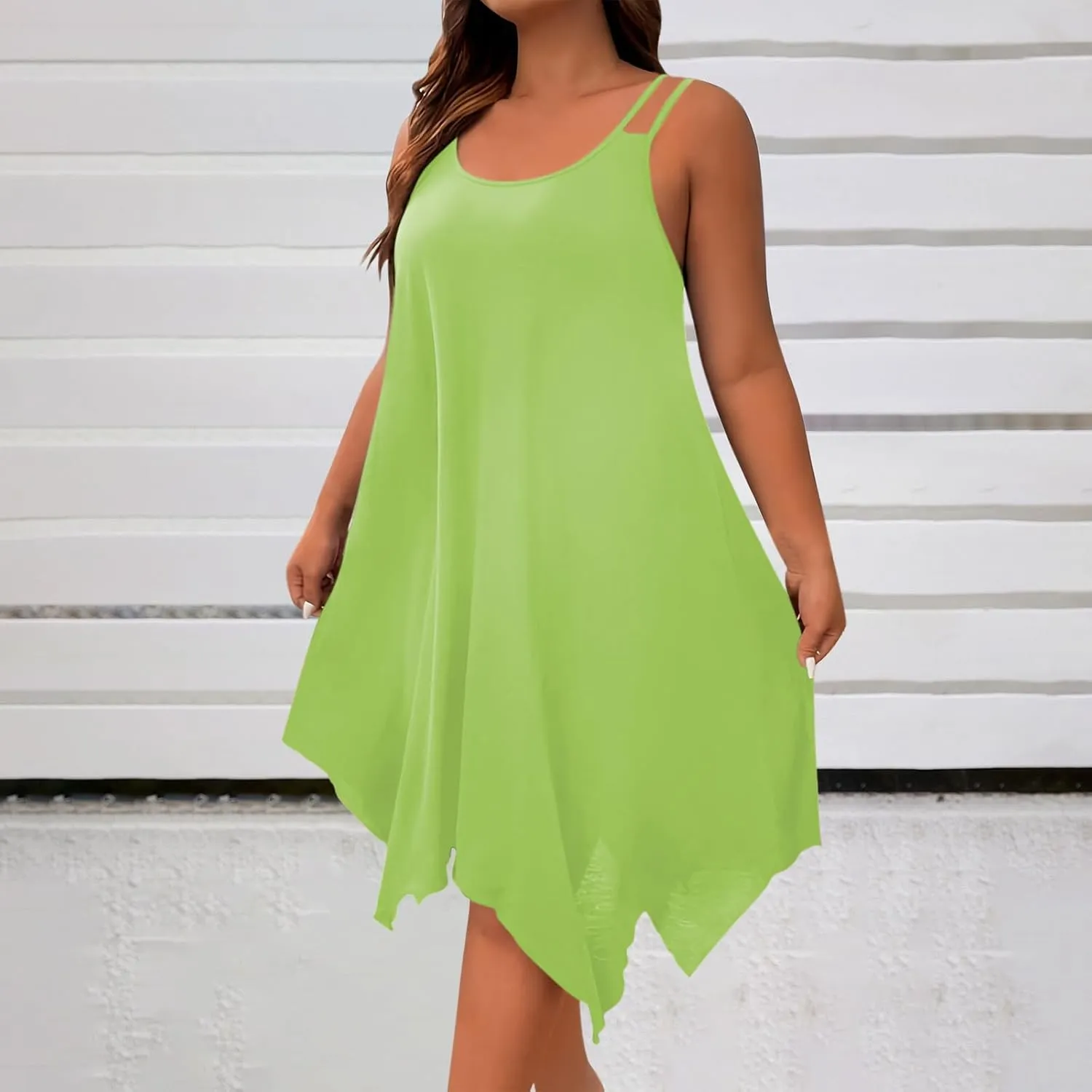 Women Plus Size Dresses Summer Spaghetti Strap Sundress Irregular Hem Midi Tank Dress 2025 Beach Fashion
