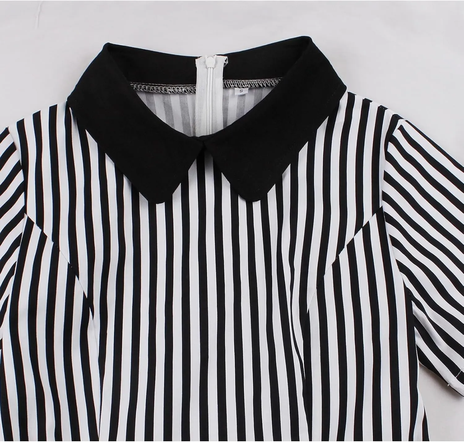 Womens 1950s Vintage Striped Cocktail Dresses Hepburn Style Doll Collar Short Sleeve A-Line Swing Dress with Pockets