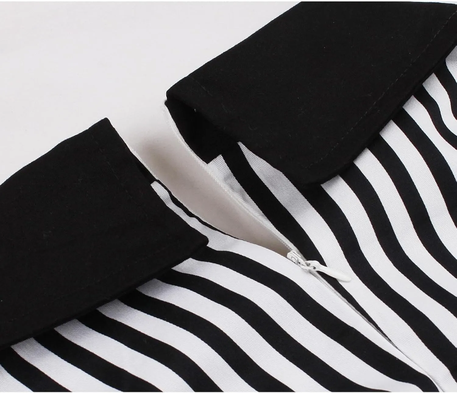 Womens 1950s Vintage Striped Cocktail Dresses Hepburn Style Doll Collar Short Sleeve A-Line Swing Dress with Pockets