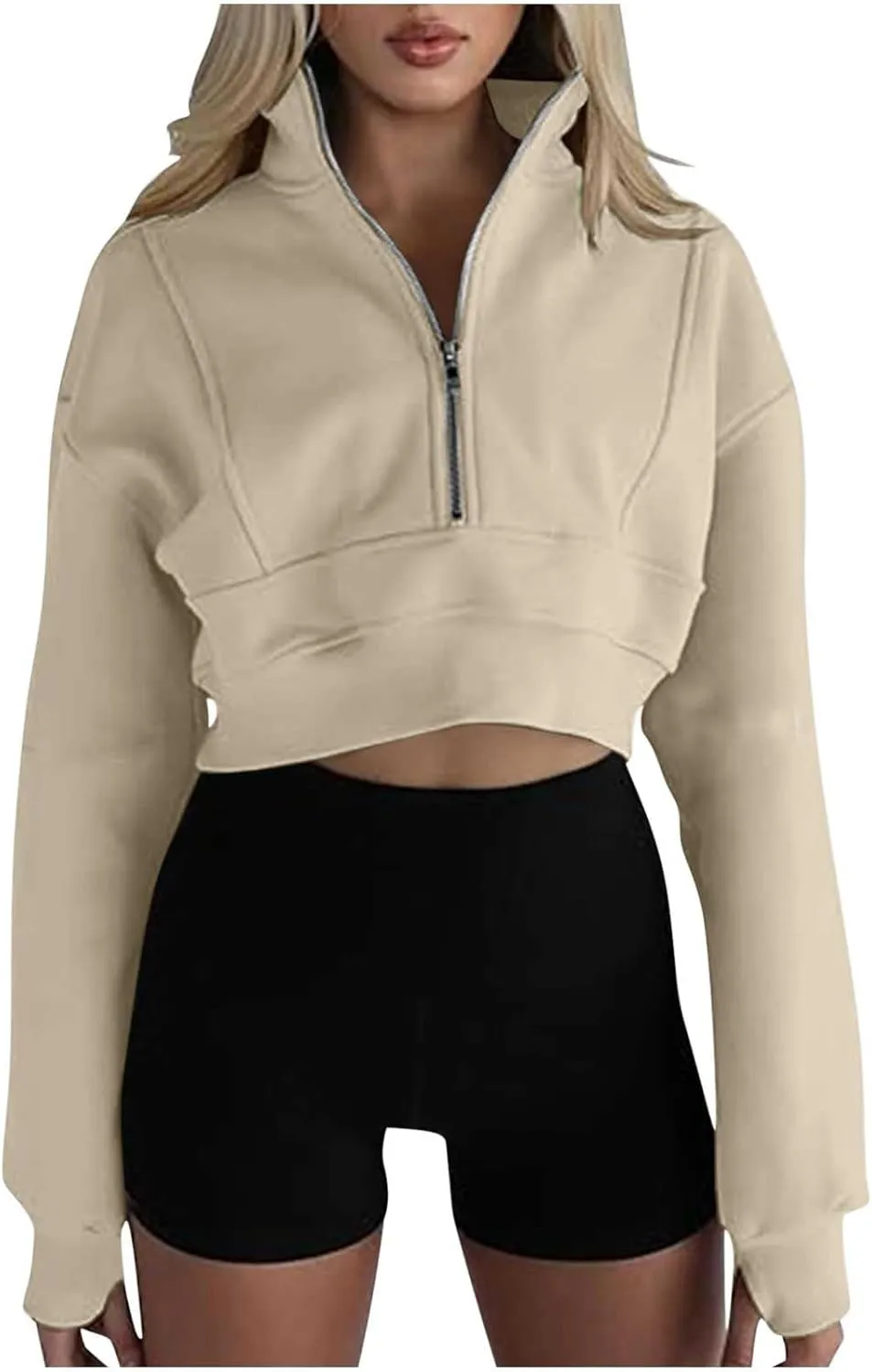 Womens Half Zip Cropped Sweatshirts Long Sleeve Workout Tops Quarter Zip Up Pullover Fall Outfits 2024