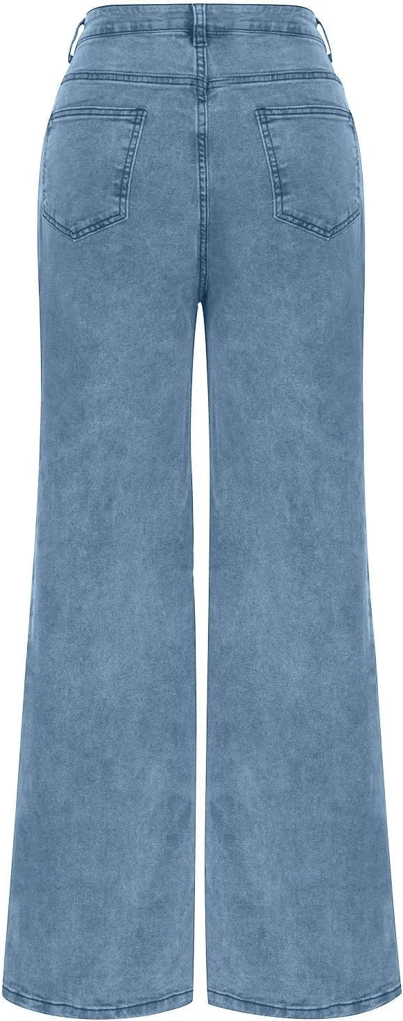 Womens High Waisted Jeans Y2K Trendy Hollow Out Criss Cross Wide Straight Leg Baggy Denim Pants Trendy Streetwear
