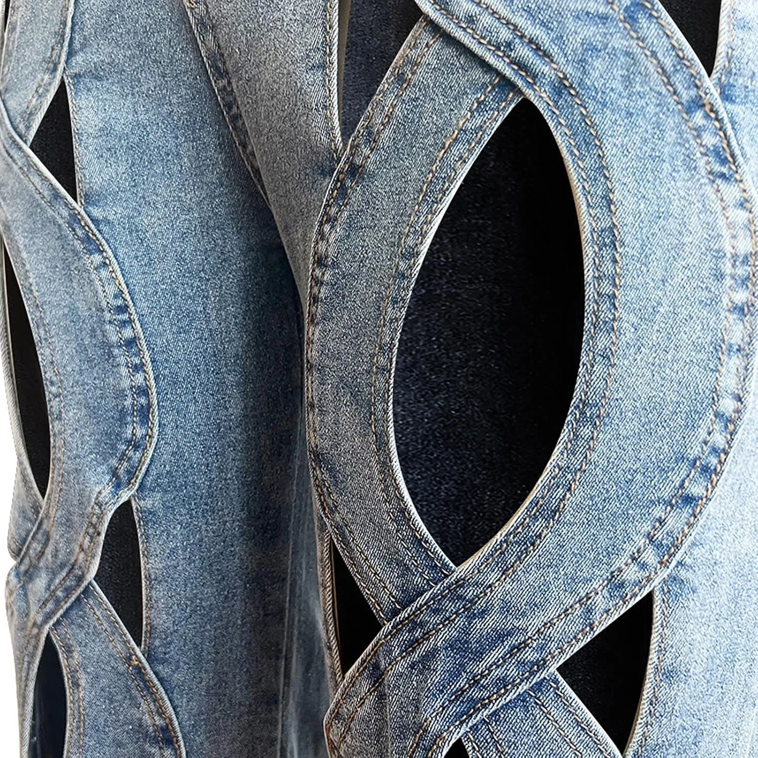 Womens High Waisted Jeans Y2K Trendy Hollow Out Criss Cross Wide Straight Leg Baggy Denim Pants Trendy Streetwear