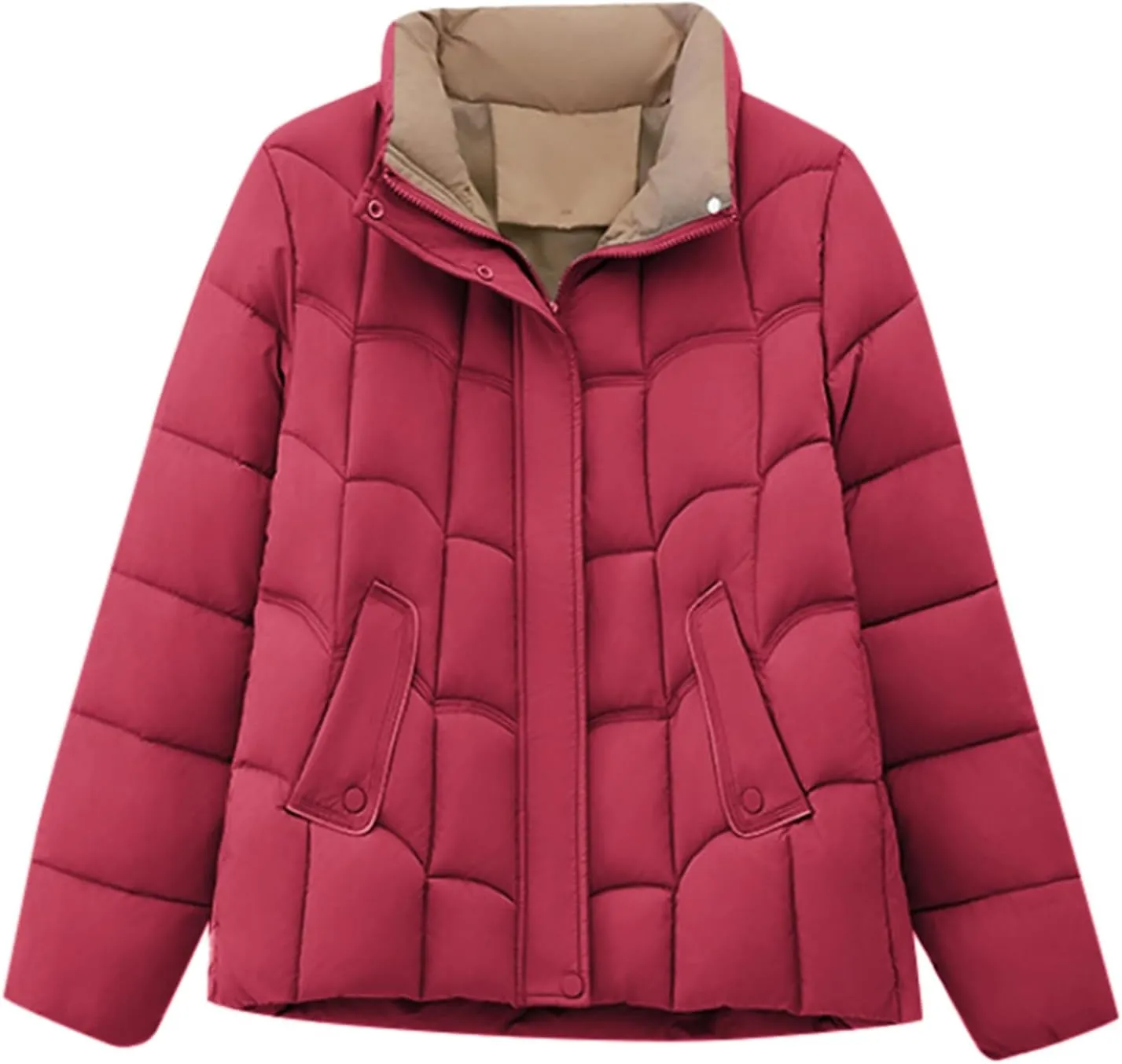 Women's Puffer Jackets Warm Winter Down Jackets Hood Zipped with Pockets Cropped Ladies Quilted Coats