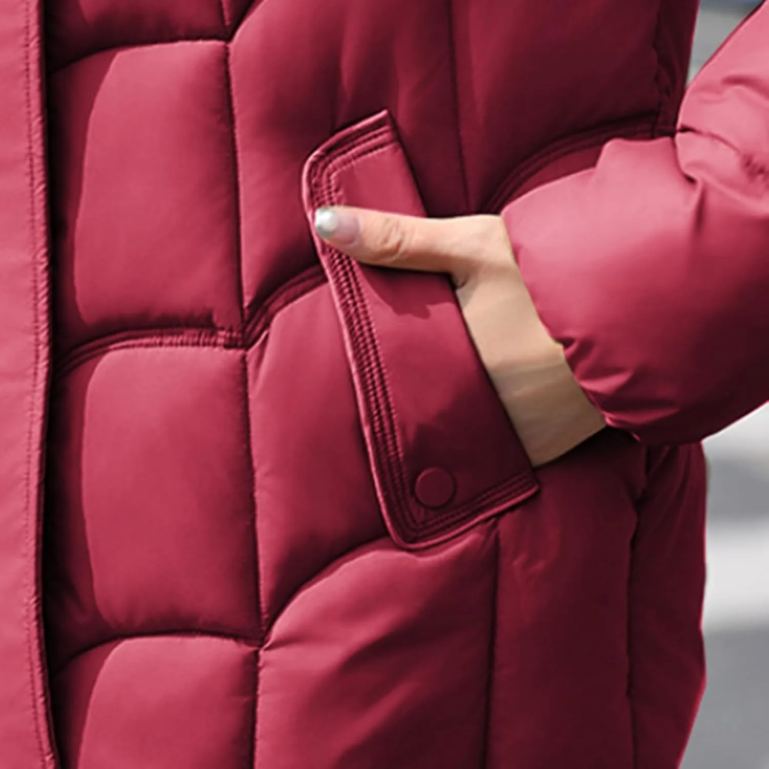 Women's Puffer Jackets Warm Winter Down Jackets Hood Zipped with Pockets Cropped Ladies Quilted Coats