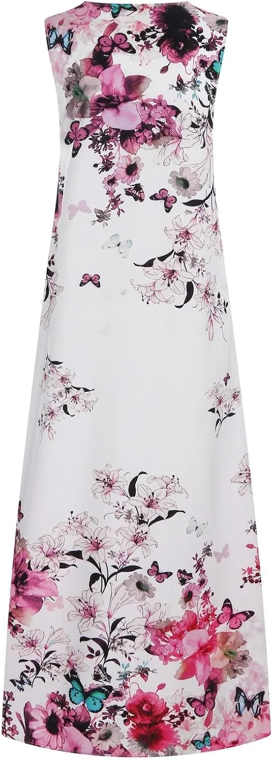Women's Summer Elegant Long Dress Fashion Floral Print Irregular Hem Maxi Dress Casual V Neck Sleeveless Loose Dress