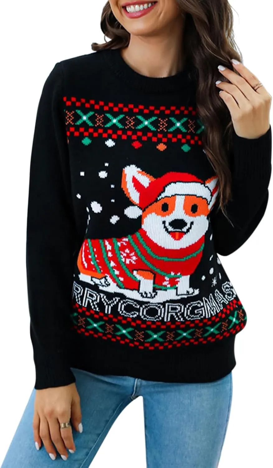Women's Ugly Christmas Sweaters Warm Knitted Christmas Sweaters Crew Neck Holiday Pullovers Funny Xmas Tops