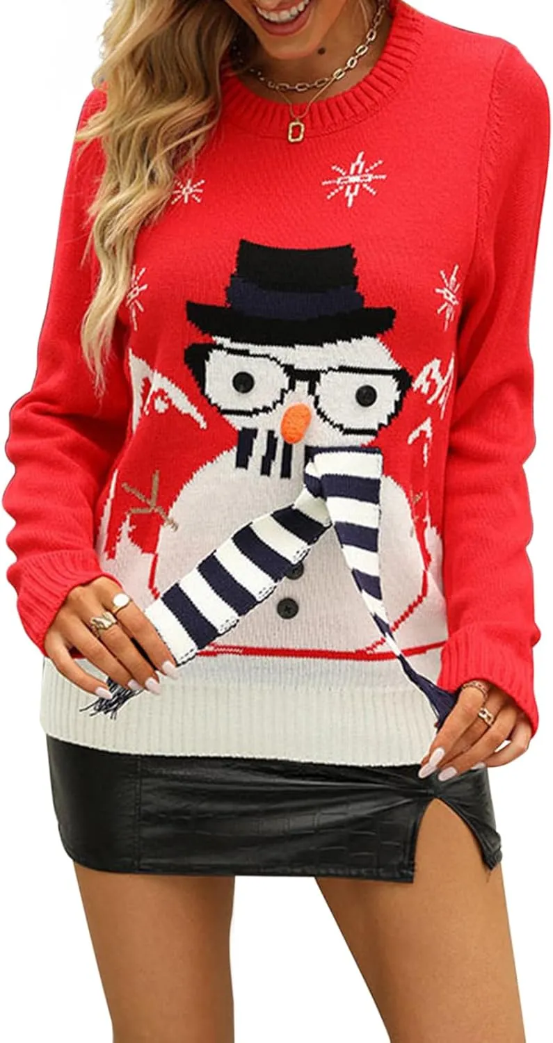 Women's Ugly Christmas Sweaters Warm Knitted Christmas Sweaters Crew Neck Holiday Pullovers Funny Xmas Tops