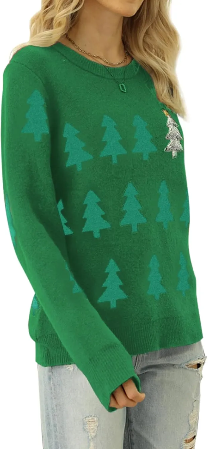 Women's Ugly Christmas Sweaters Warm Knitted Christmas Sweaters Crew Neck Holiday Pullovers Funny Xmas Tops