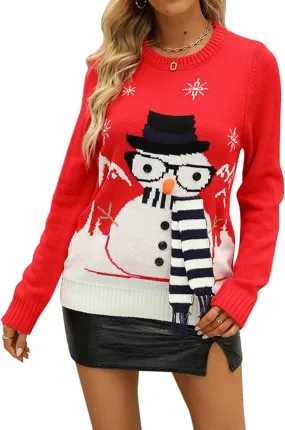 Women's Ugly Christmas Sweaters Warm Knitted Christmas Sweaters Crew Neck Holiday Pullovers Funny Xmas Tops
