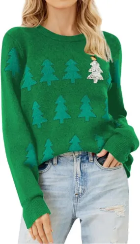 Women's Ugly Christmas Sweaters Warm Knitted Christmas Sweaters Crew Neck Holiday Pullovers Funny Xmas Tops