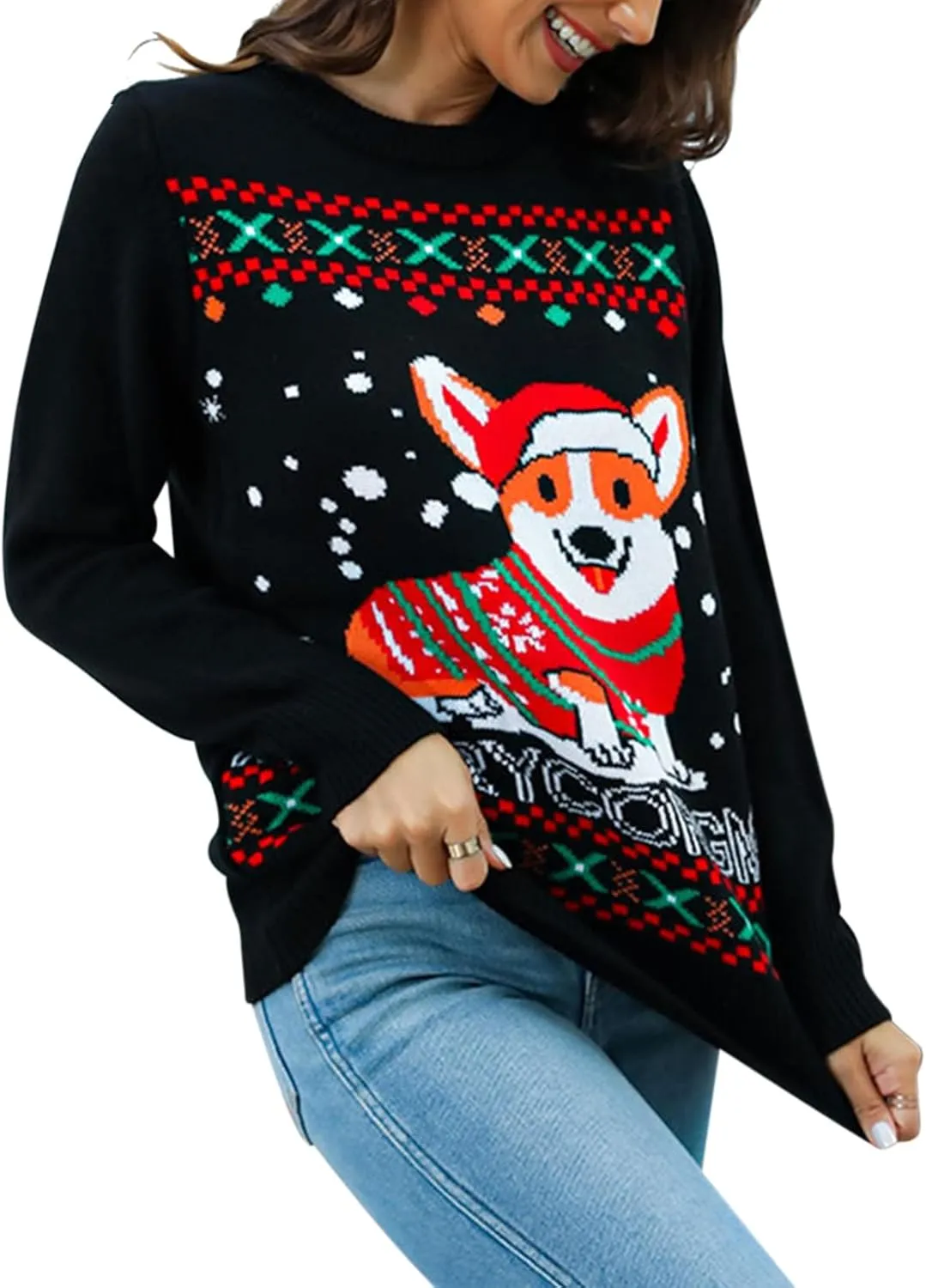 Women's Ugly Christmas Sweaters Warm Knitted Christmas Sweaters Crew Neck Holiday Pullovers Funny Xmas Tops