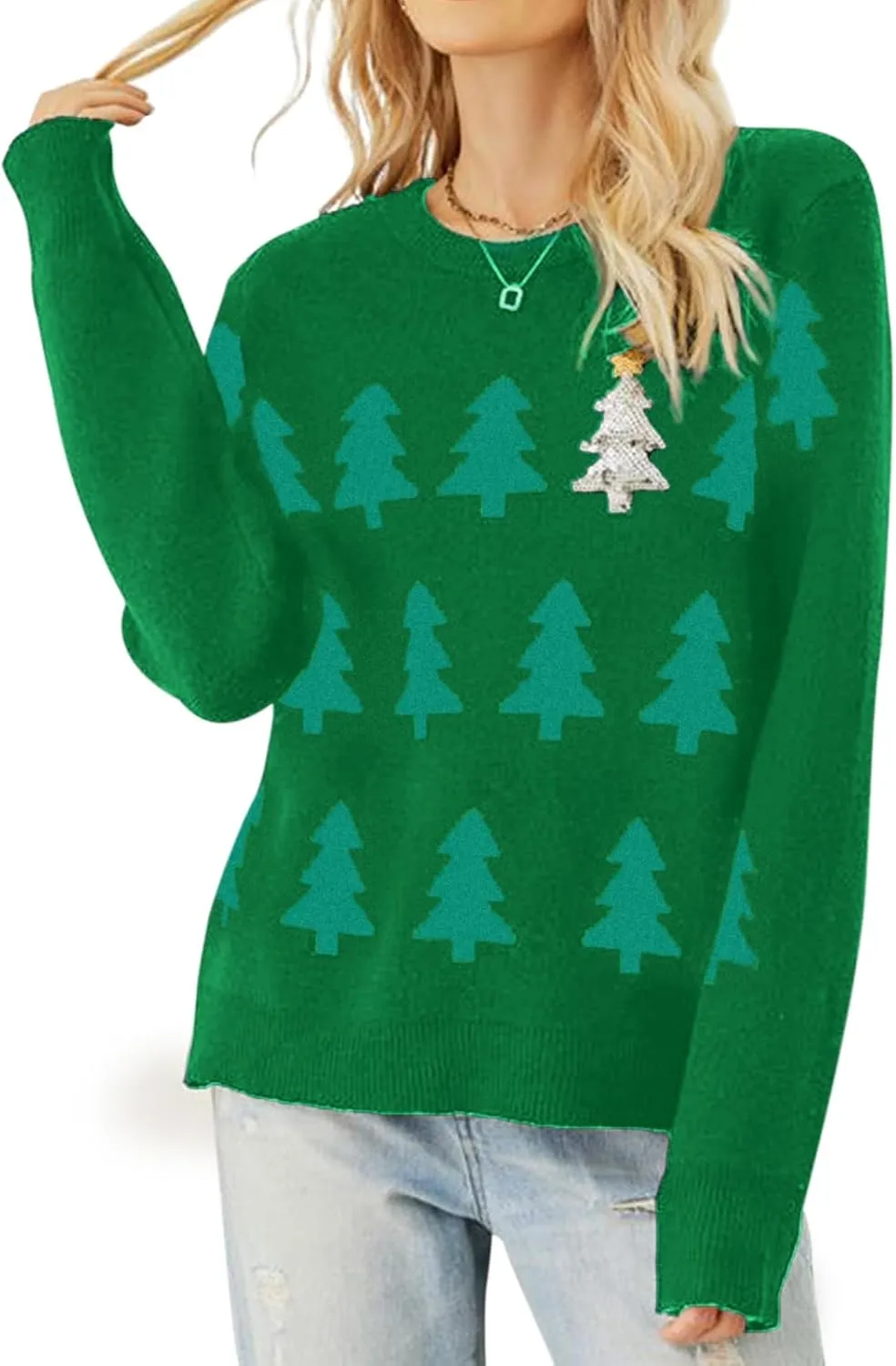 Women's Ugly Christmas Sweaters Warm Knitted Christmas Sweaters Crew Neck Holiday Pullovers Funny Xmas Tops