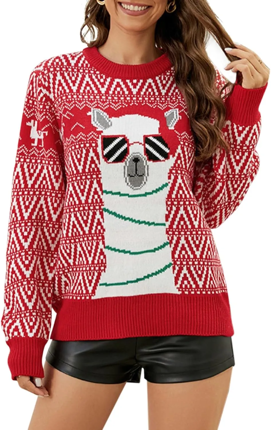 Women's Ugly Christmas Sweaters Warm Knitted Christmas Sweaters Crew Neck Holiday Pullovers Funny Xmas Tops