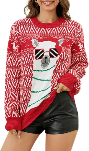 Women's Ugly Christmas Sweaters Warm Knitted Christmas Sweaters Crew Neck Holiday Pullovers Funny Xmas Tops
