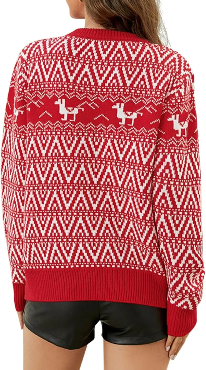 Women's Ugly Christmas Sweaters Warm Knitted Christmas Sweaters Crew Neck Holiday Pullovers Funny Xmas Tops