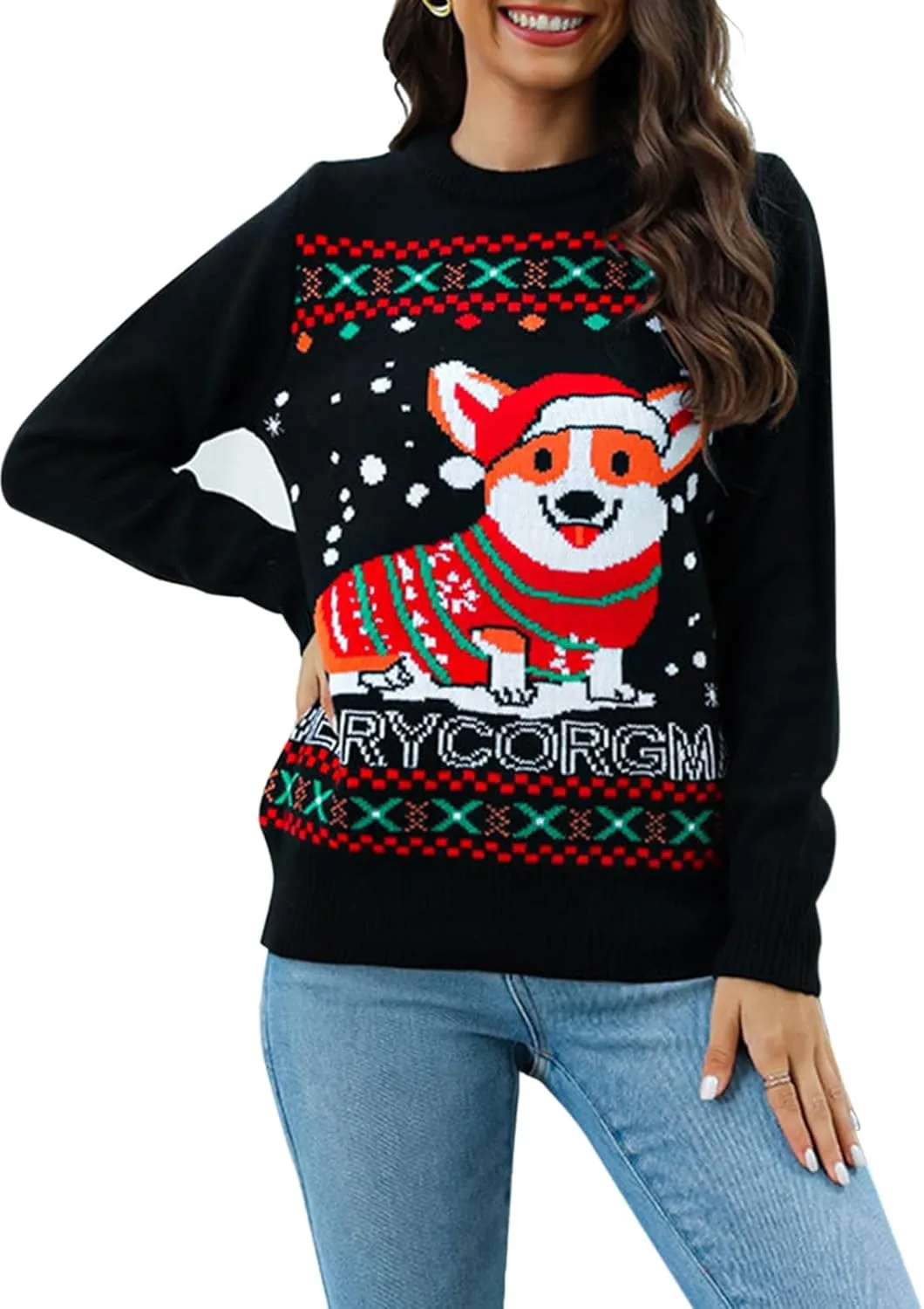Women's Ugly Christmas Sweaters Warm Knitted Christmas Sweaters Crew Neck Holiday Pullovers Funny Xmas Tops