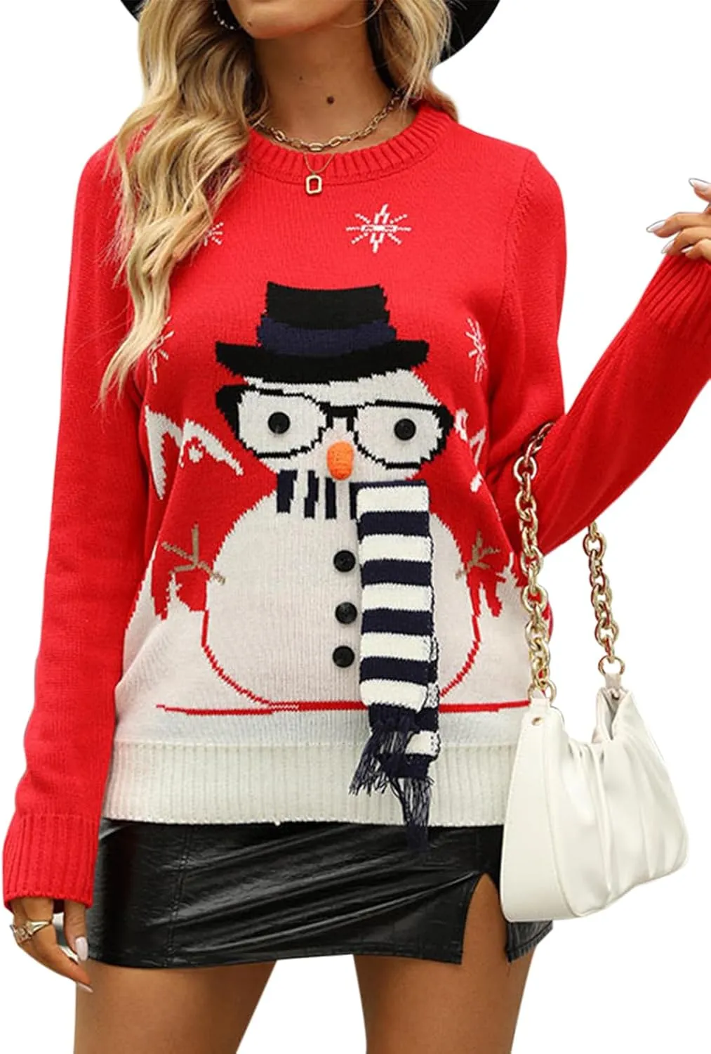 Women's Ugly Christmas Sweaters Warm Knitted Christmas Sweaters Crew Neck Holiday Pullovers Funny Xmas Tops