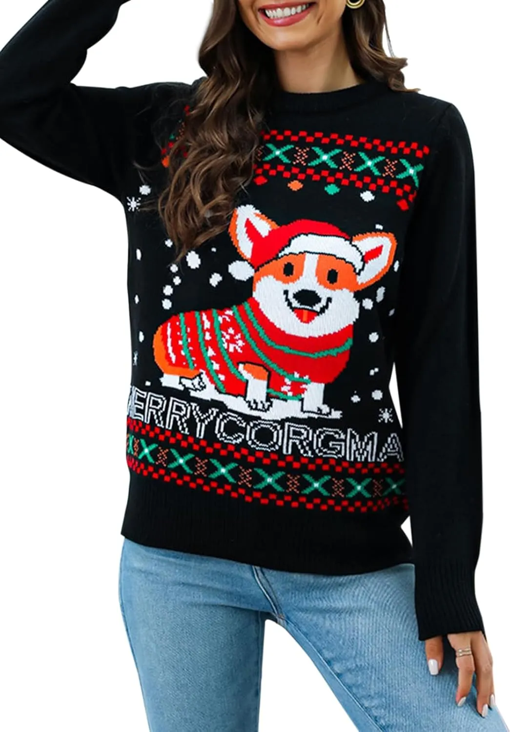 Women's Ugly Christmas Sweaters Warm Knitted Christmas Sweaters Crew Neck Holiday Pullovers Funny Xmas Tops
