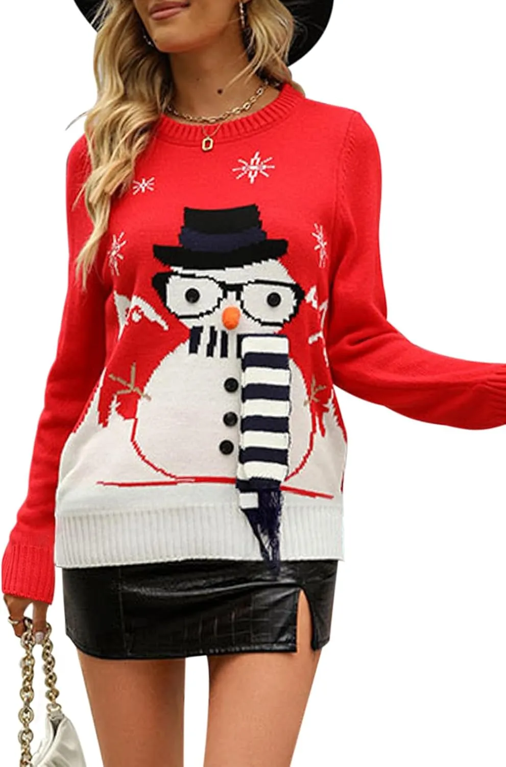 Women's Ugly Christmas Sweaters Warm Knitted Christmas Sweaters Crew Neck Holiday Pullovers Funny Xmas Tops