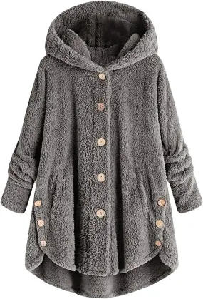Women's Winter Jackets Plus Size Button Plush Tops Hooded Loose Cardigan Wool Coat Jacket Jackets