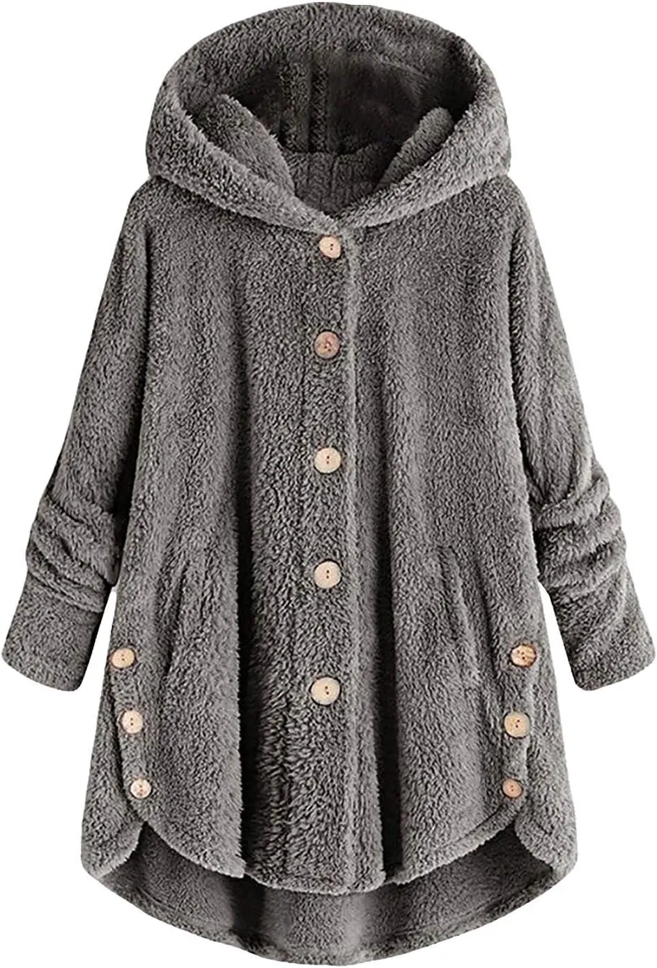 Women's Winter Jackets Plus Size Button Plush Tops Hooded Loose Cardigan Wool Coat Jacket Jackets