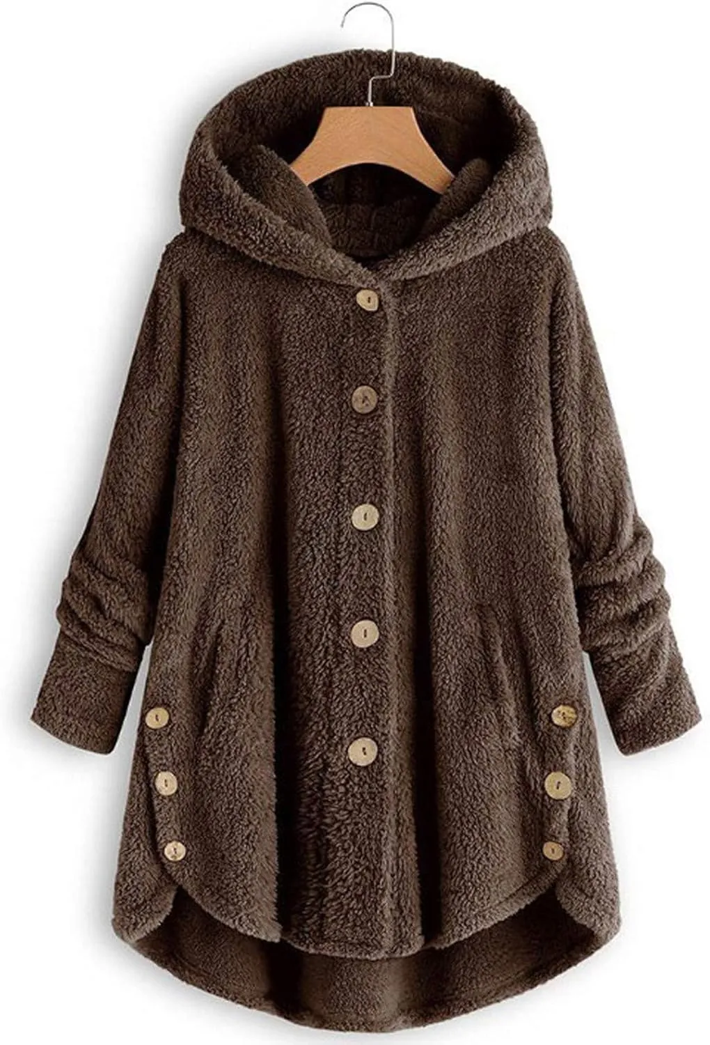 Women's Winter Jackets Plus Size Button Plush Tops Hooded Loose Cardigan Wool Coat Jacket Jackets