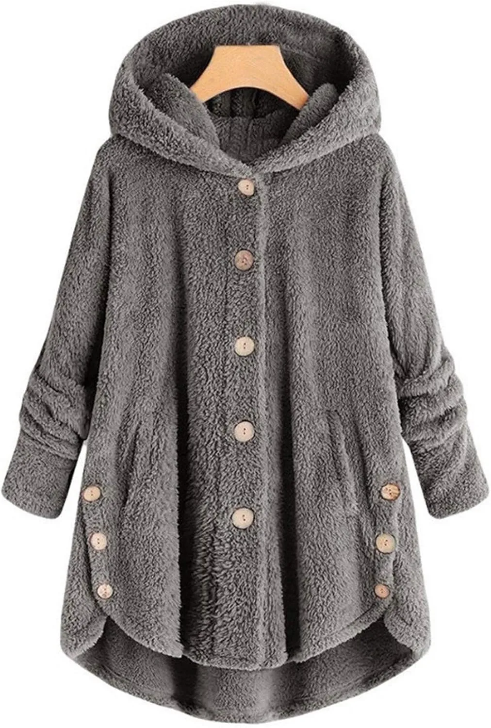 Women's Winter Jackets Plus Size Button Plush Tops Hooded Loose Cardigan Wool Coat Jacket Jackets