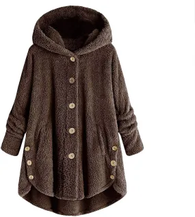 Women's Winter Jackets Plus Size Button Plush Tops Hooded Loose Cardigan Wool Coat Jacket Jackets