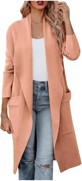 Womens Wool Blend Coat Casual Loose Lapel Open Front Cardigan Oversized Knit Long Sleeve Jacket Winter Overcoat