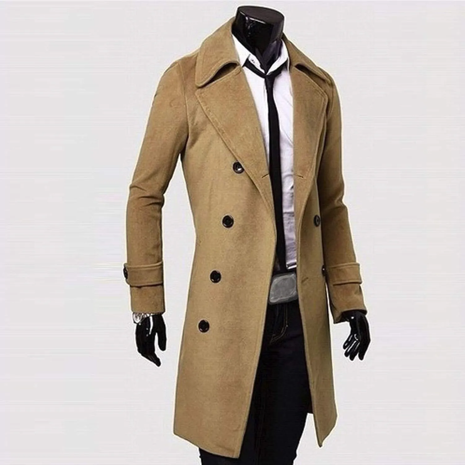 Ymosrh Mens Jackets Winter Men Slim Stylish Trench Coat Double Breasted Long Jacket Coat Jackets